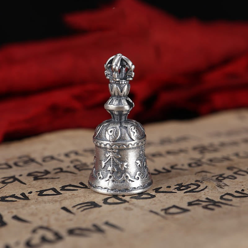 Tibet 925 Sterling Silver Om Mani Padme Hum Dorje Bell Vajra Engraved Enlightenment Pendant Hanging Decoration