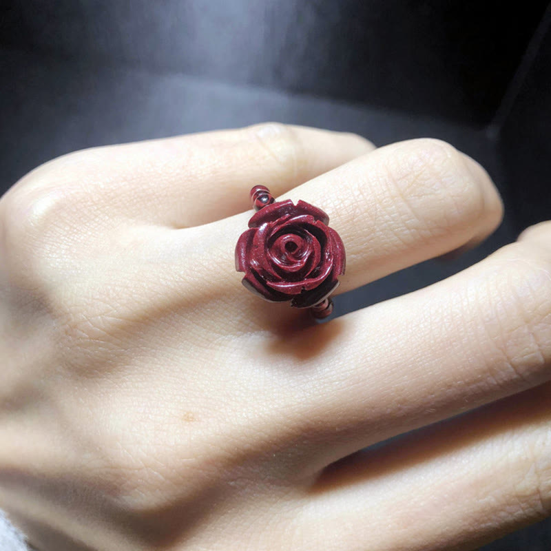 Garnet Cinnabar Lucky Bead PiXiu Om Mani Padme Hum Rose Protection Ring
