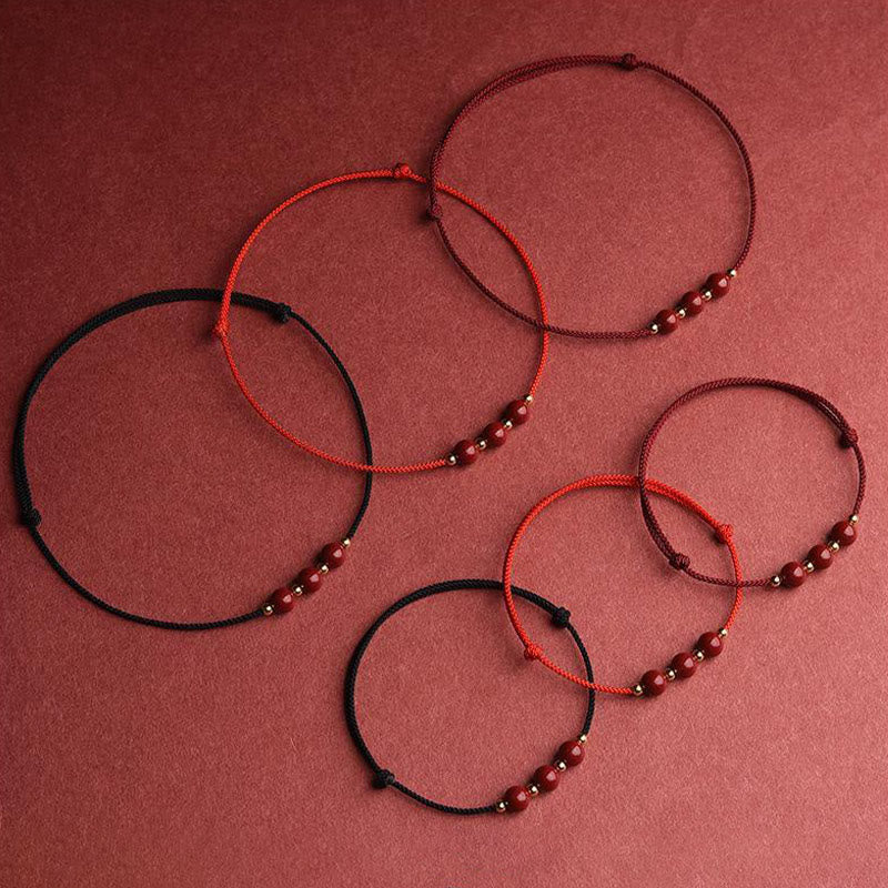 Natural Lucky Cinnabar Bead Blessing String Bracelet Anklet