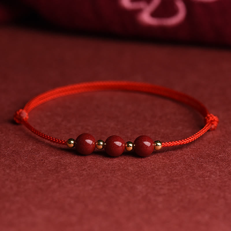 Natural Lucky Cinnabar Bead Blessing String Bracelet Anklet