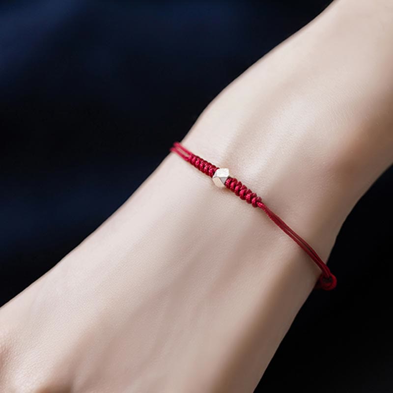 925 Sterling Silver Luck Bead Protection Red String Thin Cord Braided Bracelet