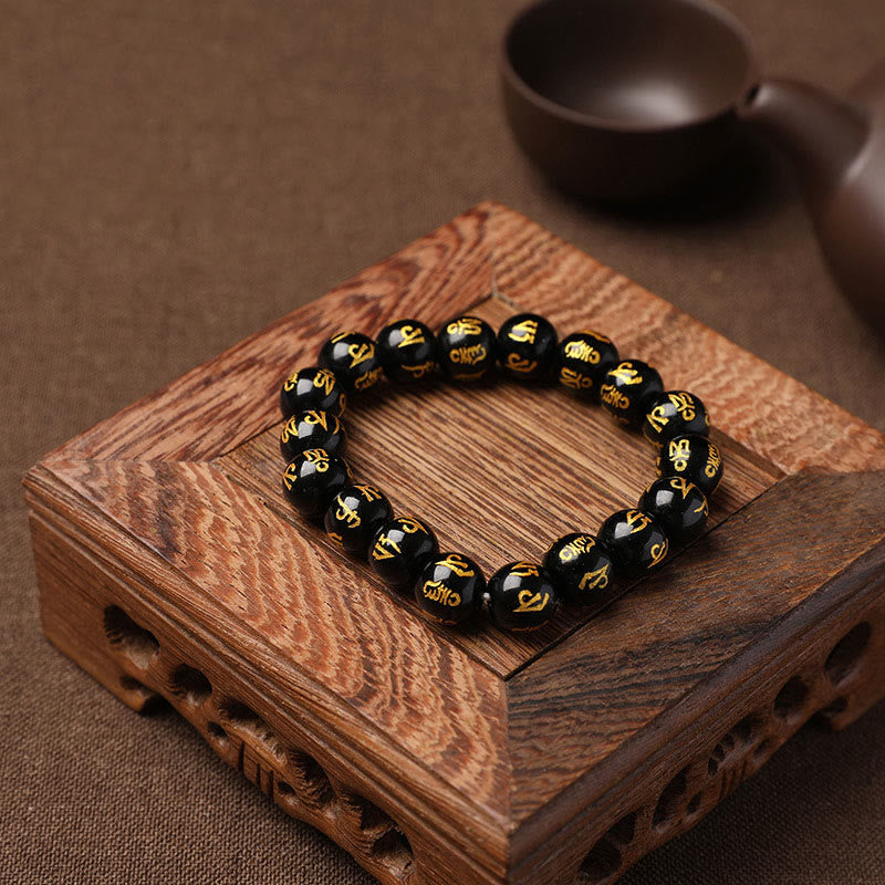 Tibet White Crystal Black Onyx Om Mani Padme Hum Meditation Bracelet