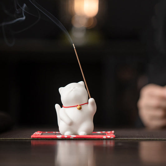 Mini Cute Cat Ceramic Incense Burner Desk Decoration