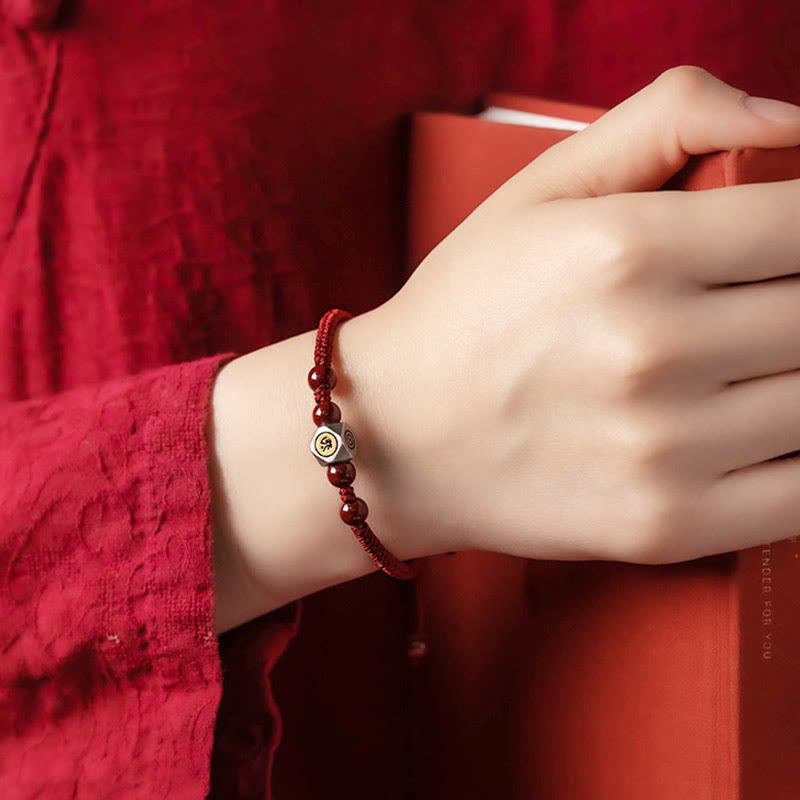 925 Sterling Silver Chinese Zodiac Cinnabar Calm Bracelet