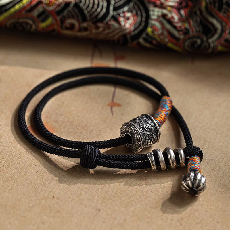 Tibetan Om Mani Padme Hum Carved Amulet Double Wrap Bracelet