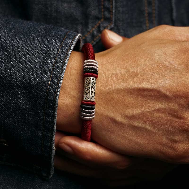 925 Sterling Silver Om Mani Padme Hum Peace Red String Bracelet