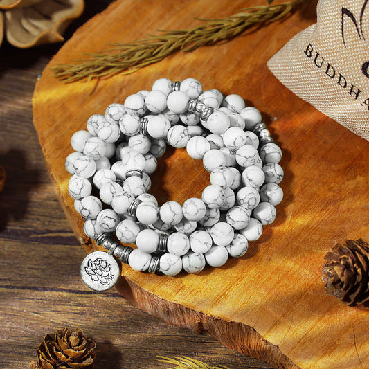 White Turquoise Lotus Mala Bracelet
