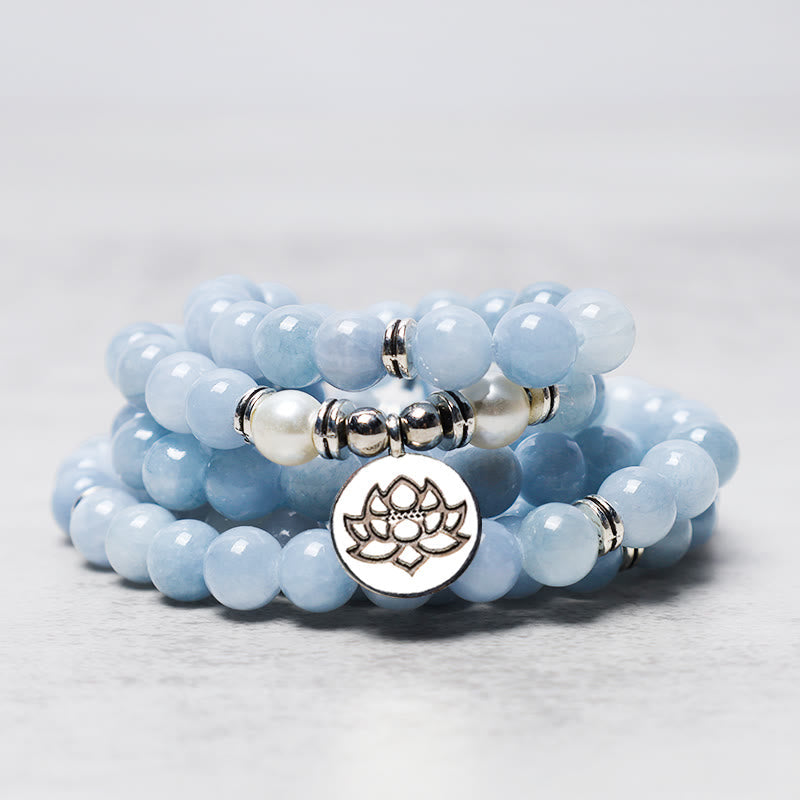 108 Mala Beads Aquamarine Bracelet