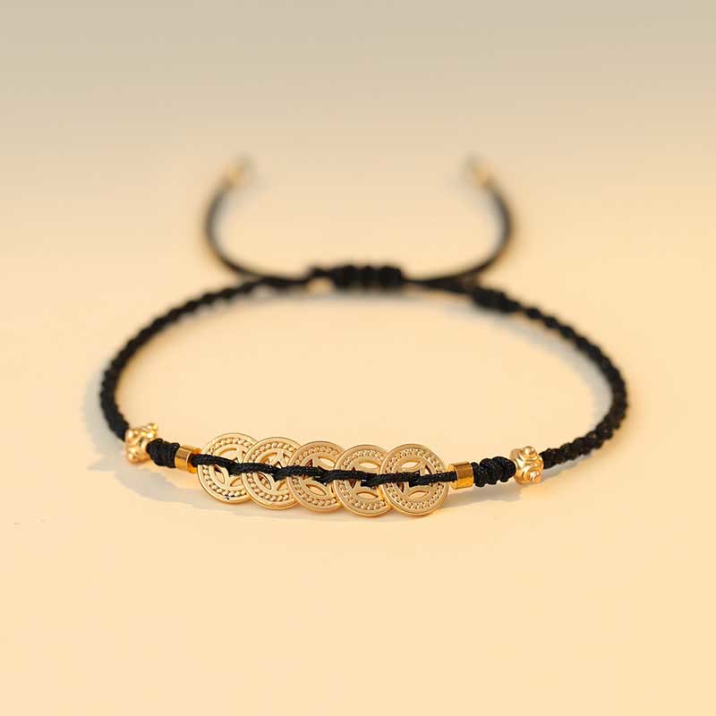 Copper Coin Fortune Tree Luck Strength Braided Bracelet