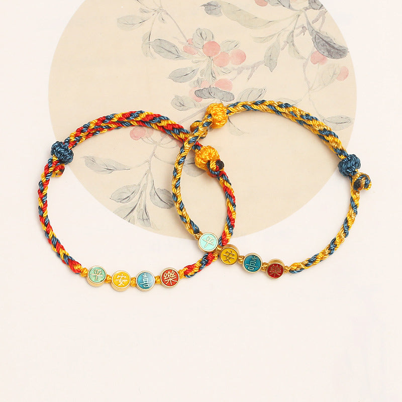 Handmade Dunhuang Color Thread Peace And Joy Protection Braid String Bracelet