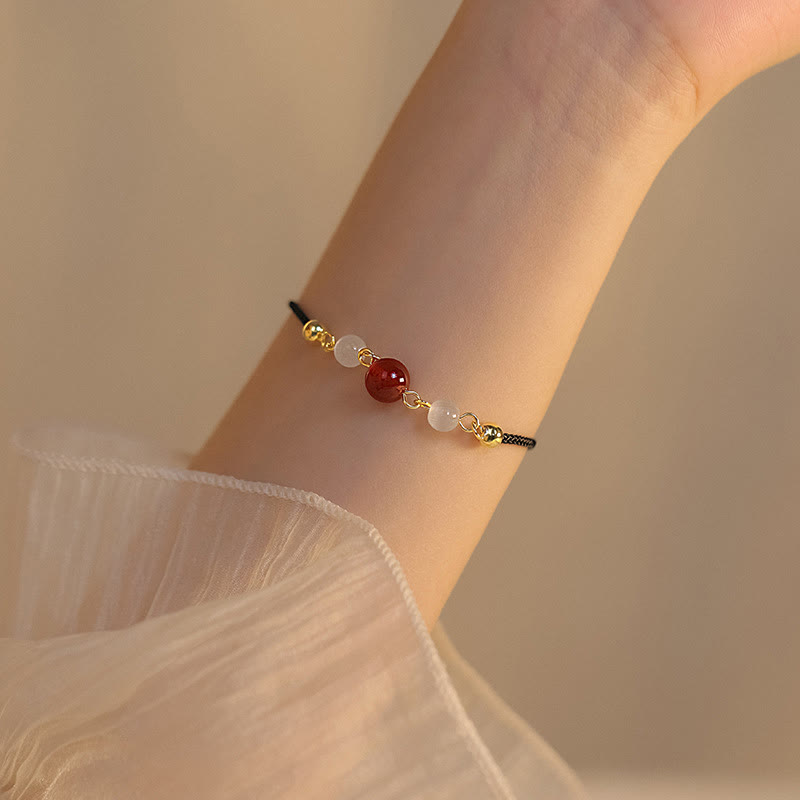 Red Agate Cat Eye Braided String Confidence Bracelet