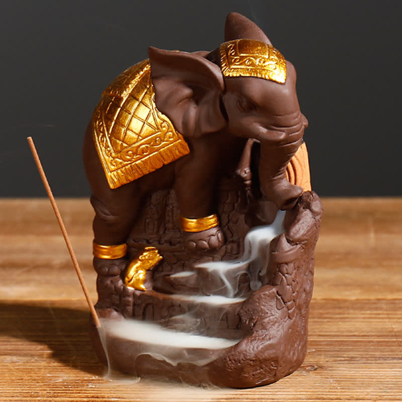 Tibetan Elephant Purple Clay Backflow Smoke Fountain Peace Incense Burner Decoration