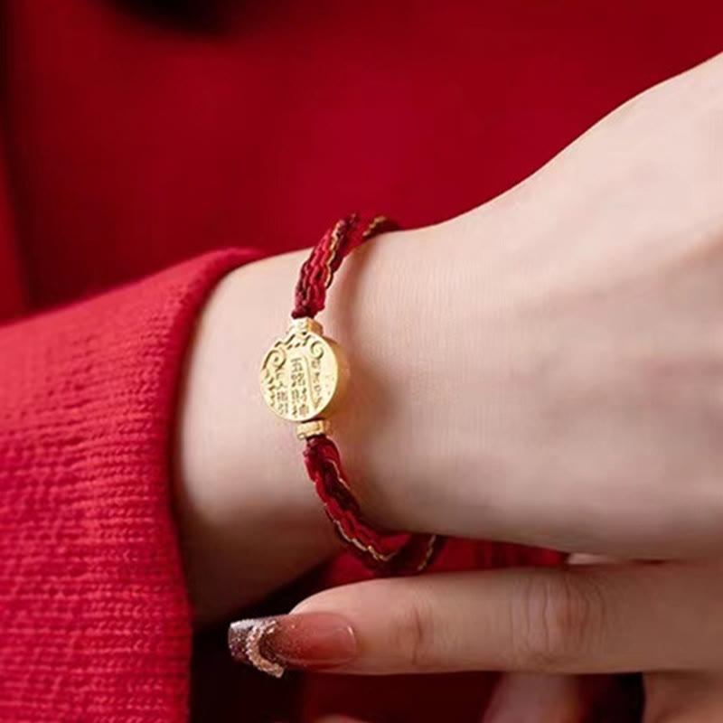 Five Directions Gods of Wealth Handmade Reincarnation Knot Protection String Braid Bracelet