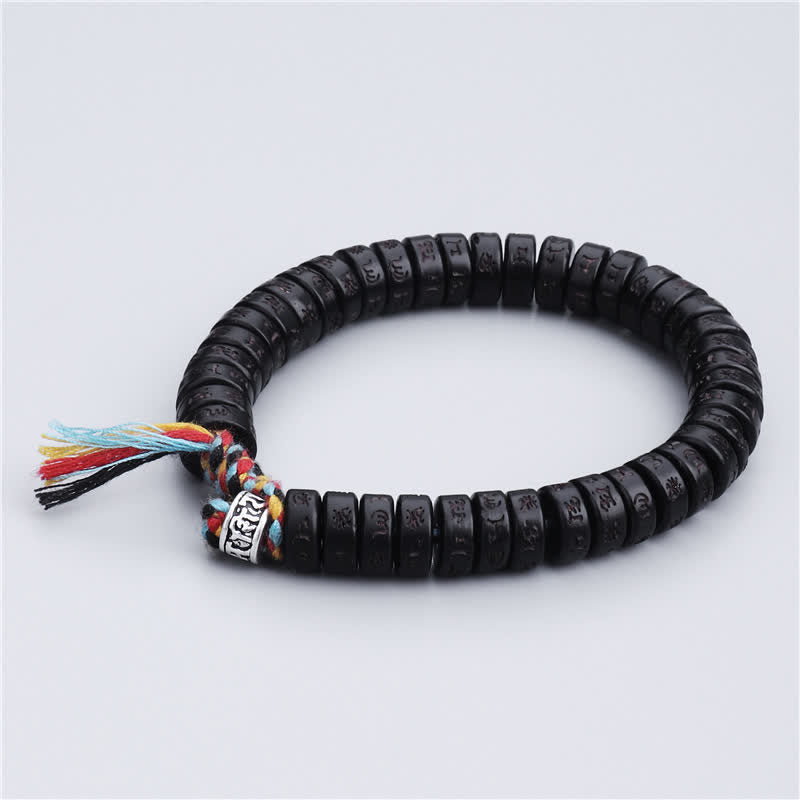 Tibetan Coconut Shell Beads Engraved Om Mani Padme Hum Mantra Happiness Bracelet