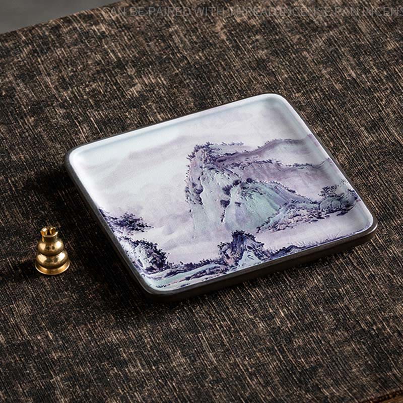Mountain Lake Flower Leaf Ceramic Plate Tray Stick Incense Burner Decoration