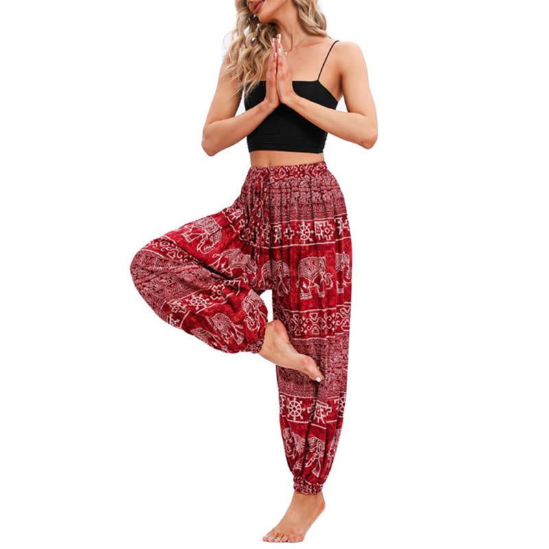 Elephant Geometry Pattern Casual Loose Harem Trousers Women's Yoga Pants