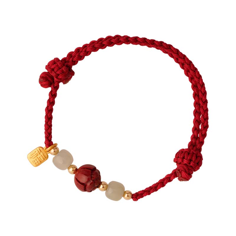 Cinnabar Jade Lotus Calm Red String Weave Bracelet