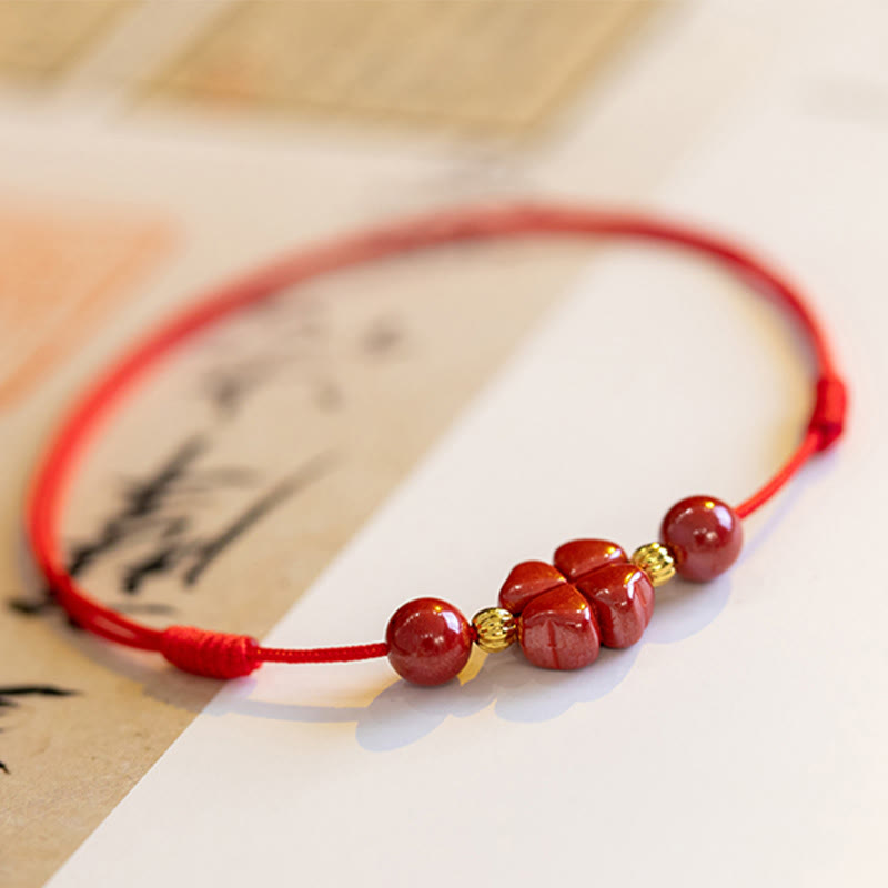 Four Leaf Clover Cinnabar Blessing Calm String Bracelet Anklet