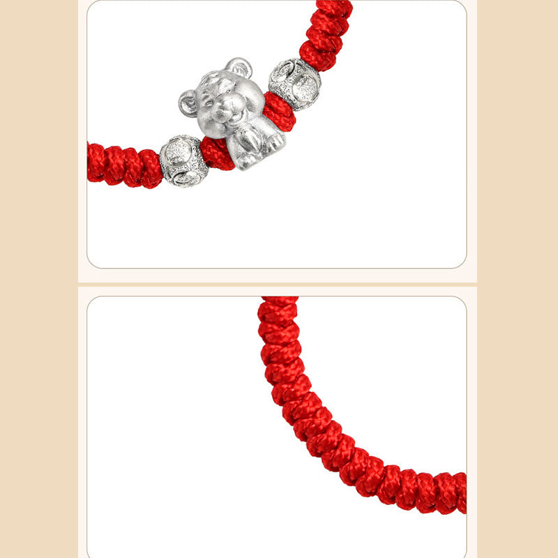 999 Sterling Silver Chinese Zodiac Red Rope Luck Handcrafted Kids Bracelet