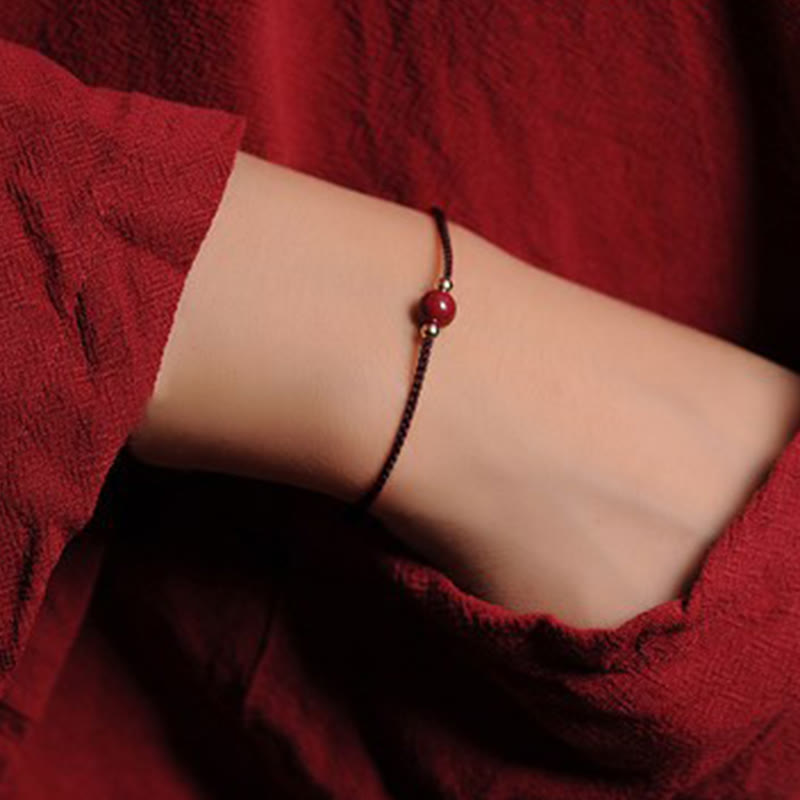 14K Gold Plated Natural Cinnabar Blessing String Braided Bracelet