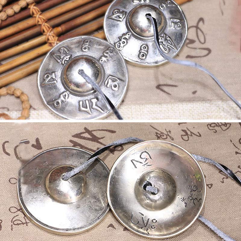 Tibetan Tingsha Bell Six True Words White Copper Decoration