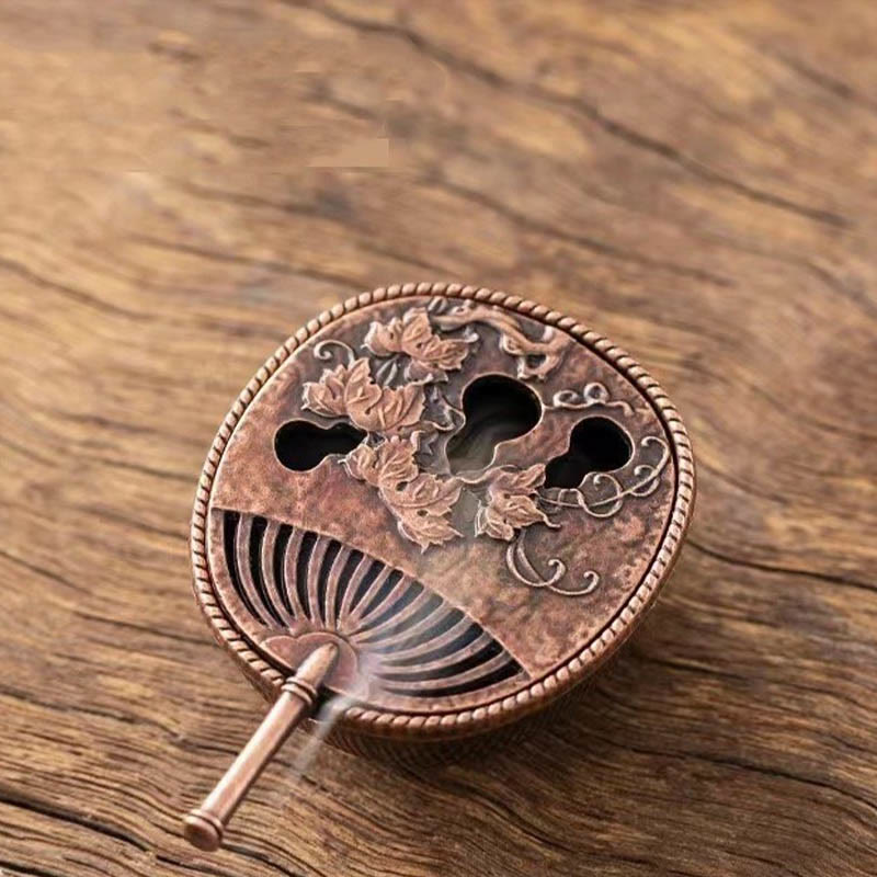 Small Mini Gourd Fan Pipa Copper Alloy Incense Burner Decoration With Incense