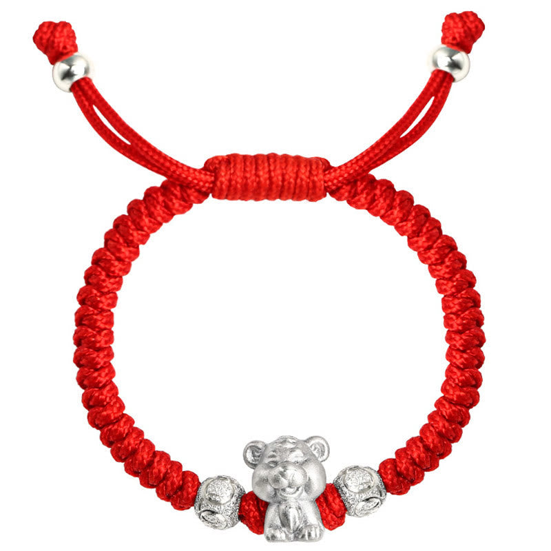 999 Sterling Silver Chinese Zodiac Red Rope Luck Handcrafted Kids Bracelet