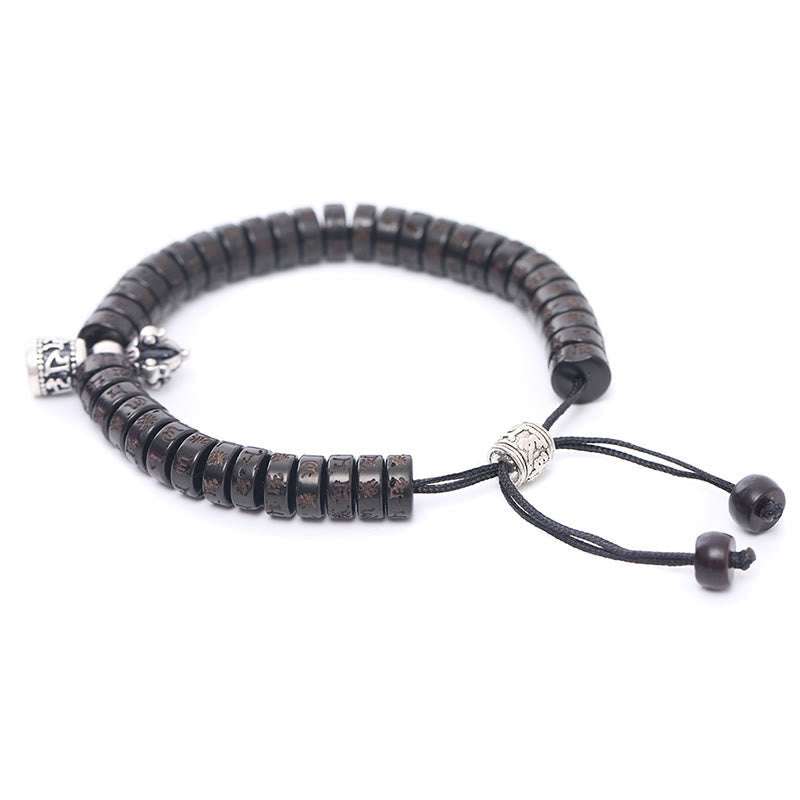 Tibet Coconut Shell Carved Om Mani Padme Hum Dorje Vajra Bell Happiness String Bracelet