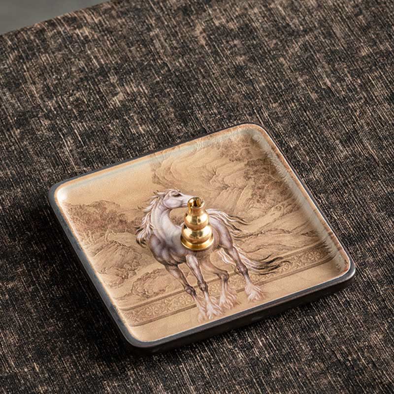 Mountain Lake Flower Leaf Ceramic Plate Tray Stick Incense Burner Decoration