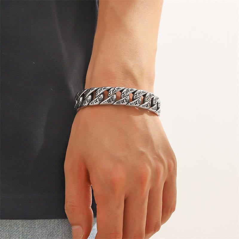 Tibetan Om Mani Padme Hum Mantra Titanium Steel Peace Cuf Bangle Bracelet
