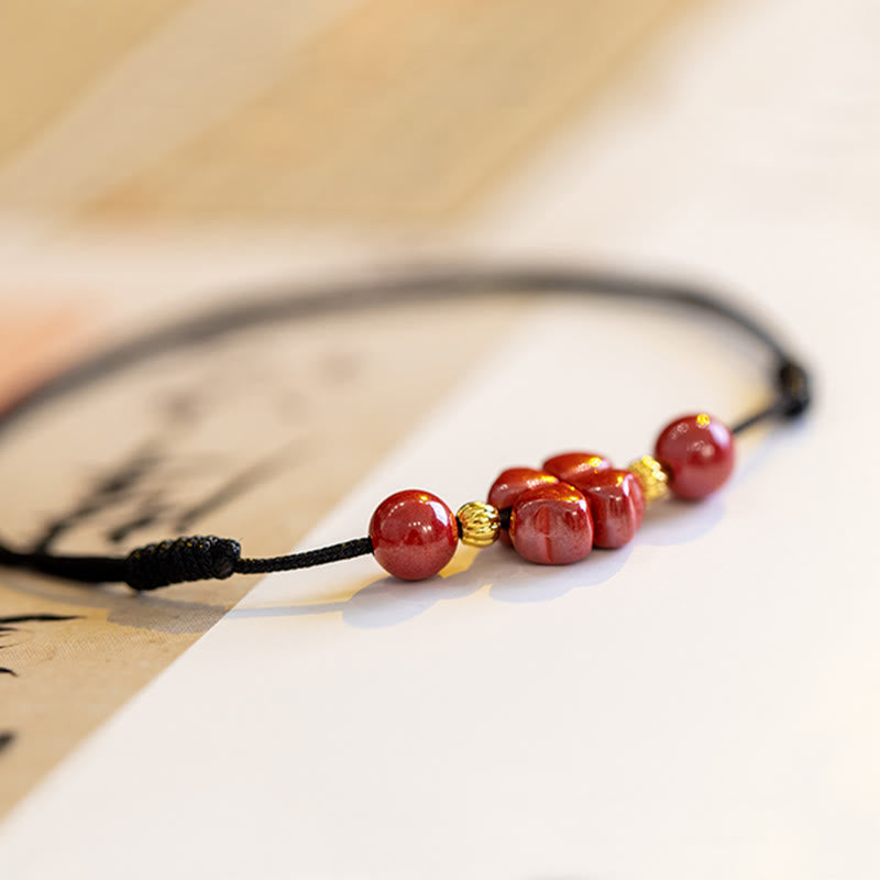 Four Leaf Clover Cinnabar Blessing Calm String Bracelet Anklet