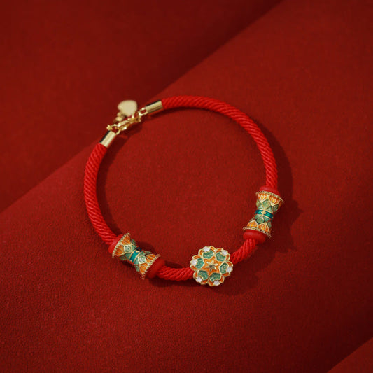 Dunhuang 925 Sterling Silver Lotus Drum New Beginning Red Rope Bracelet