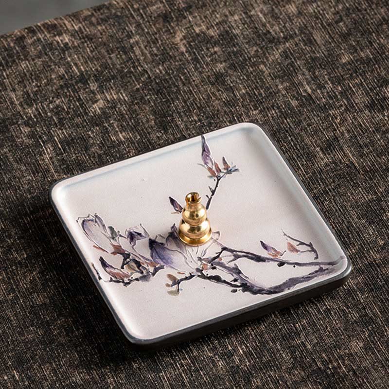 Mountain Lake Flower Leaf Ceramic Plate Tray Stick Incense Burner Decoration