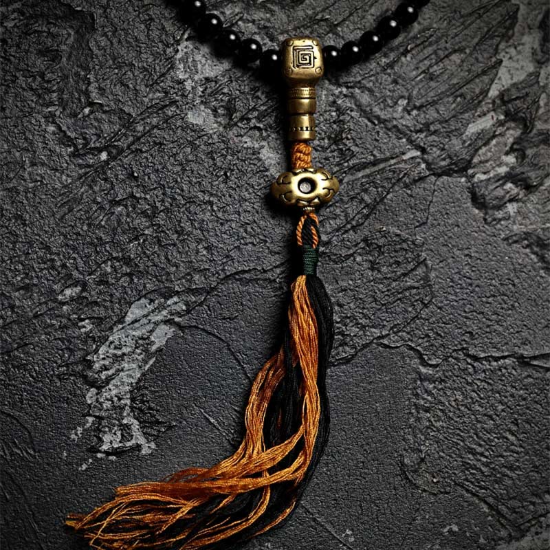 Tibetan 108 Mala Beads Black Onyx Tiger Eye Beads Nine Palaces Bagua Protection Bracelet