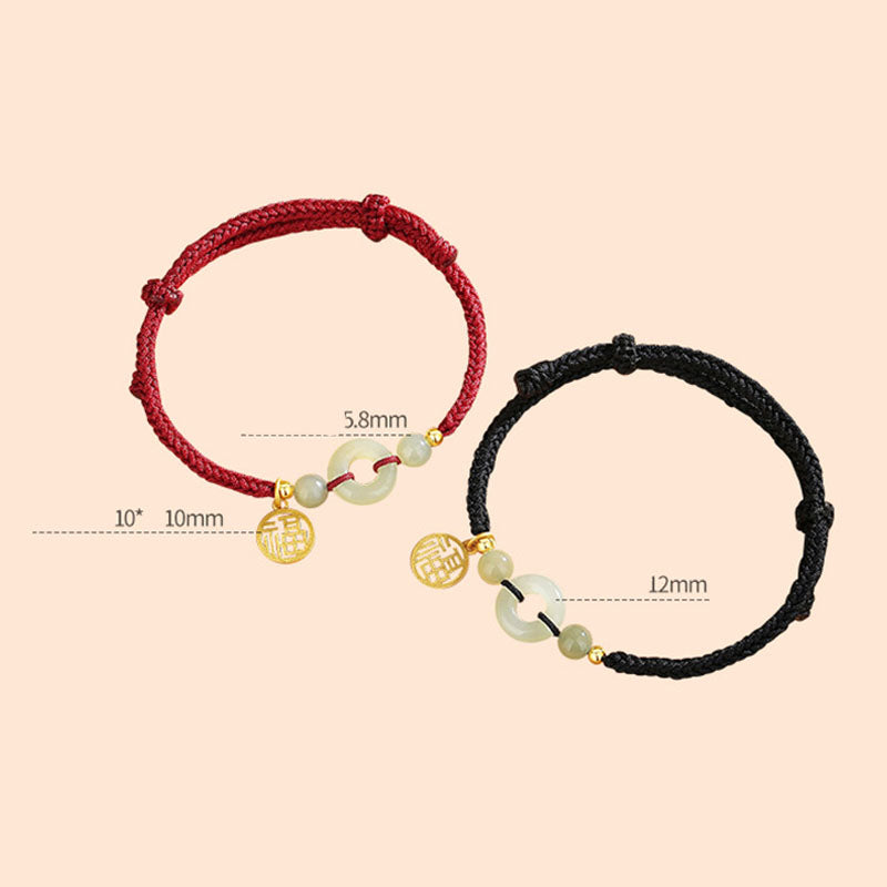 925 Sterling Silver Hetian Jade Peace Buckle Fu Character Charm Abundance Bracelet