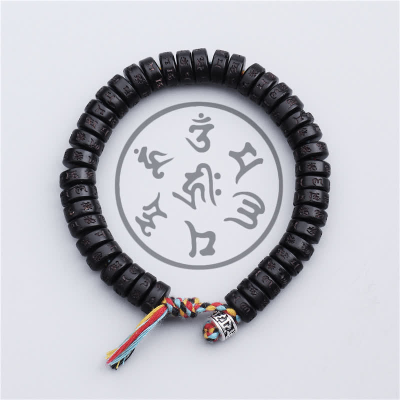 Tibetan Coconut Shell Beads Engraved Om Mani Padme Hum Mantra Happiness Bracelet
