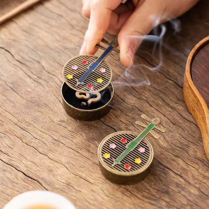 Small Mini Gourd Fan Pipa Copper Alloy Incense Burner Decoration With Incense