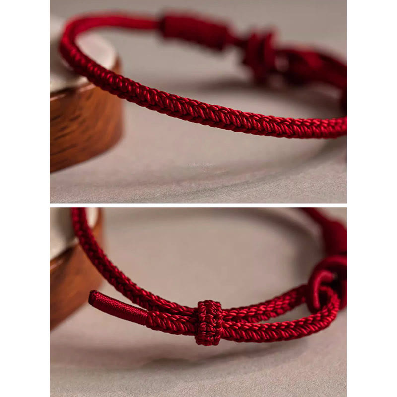 Handmade Eight Thread Peace Knot Fu Character Charm Luck Happiness Red Rope Bracelet