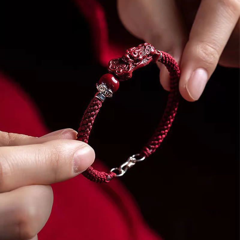 Handcrafted PiXiu Cinnabar Wealth Luck Braided Bracelet