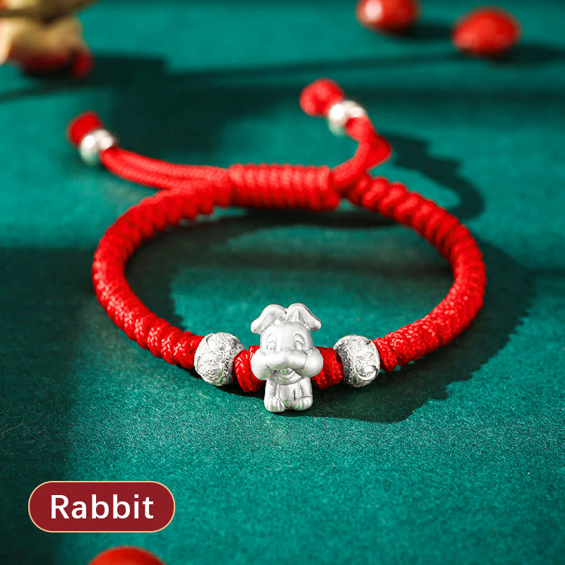999 Sterling Silver Chinese Zodiac Red Rope Luck Handcrafted Kids Bracelet