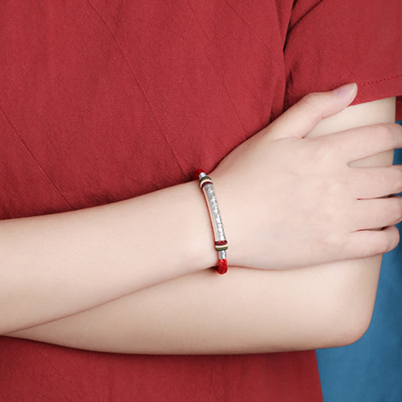 999 Sterling Silver Om Mani Padme Hum Protection Strength String Bracelet