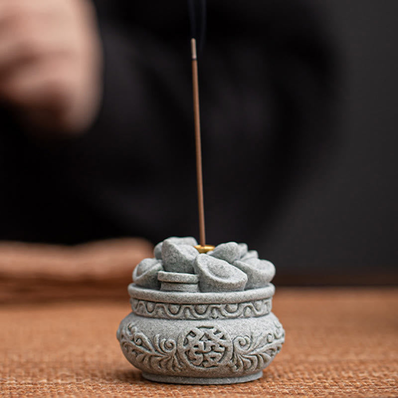 Chinese Character Fu Ingots Incense Burner Desk Decoration