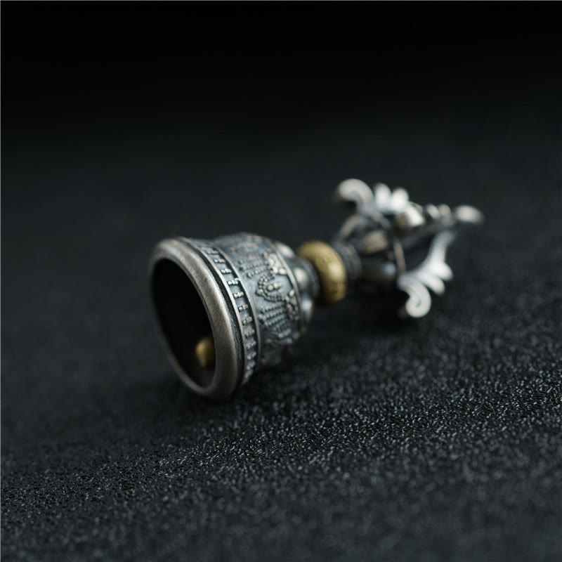 Tibet 925 Sterling Silver Om Mani Padme Hum Dorje Bell Vajra Engraved Enlightenment Pendant Hanging Decoration