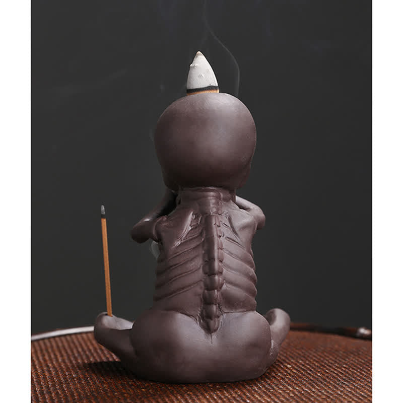 Little Skull Ghost Purple Clay Backflow Smoke Fountain Peace Incense Burner Decoration