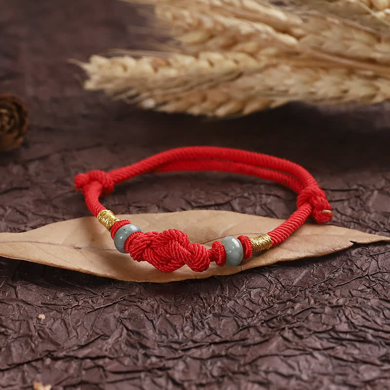 Red String Jade Luck Fortune Knot Braided String Bracelet