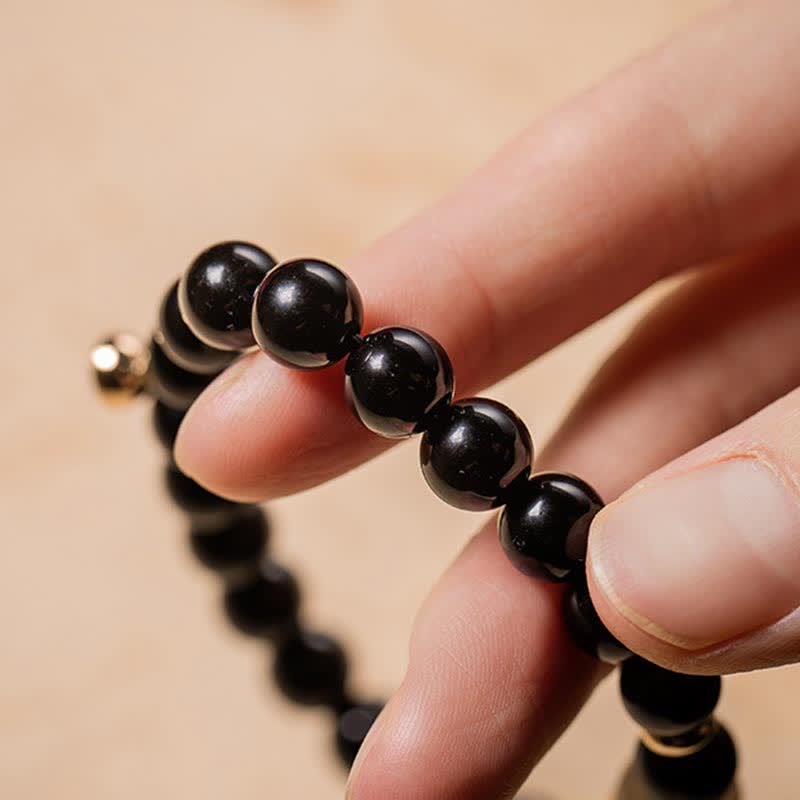 Black Obsidian Jade Om Mani Padme Hum Strength Couple Magnetic Bracelet